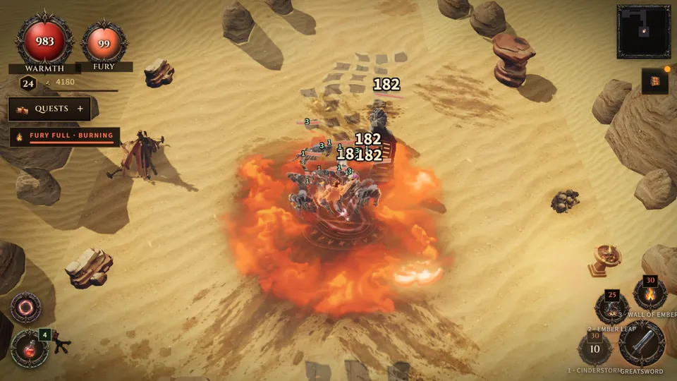 The Ashblade heroine in combat, Cinderstorm burning
